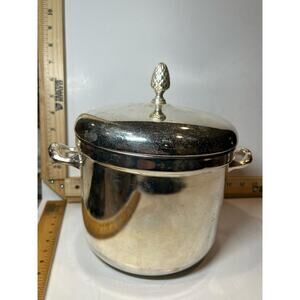 Vintage Silver Plated Ice Bucket with Lid & Monogram Elegant Barware Decor